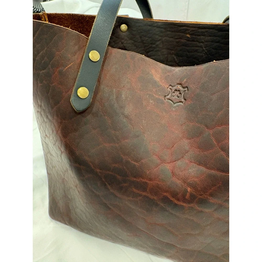 AK Leather The Tote Bag Brown Pebbled Rivets Alaska